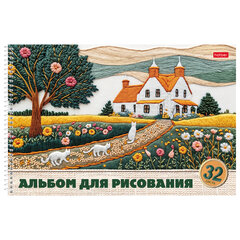 Альбом для рисования, обложка пластик, А4, 32 л., спираль, HATBER, 196&times;302 мм, &laquo;Тепло стежков&raquo; (5 видов), 086133