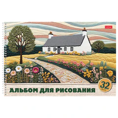 Альбом для рисования, обложка пластик, А4, 32 л., спираль, HATBER, 196&times;302 мм, &laquo;Тепло стежков&raquo; (5 видов), 086133