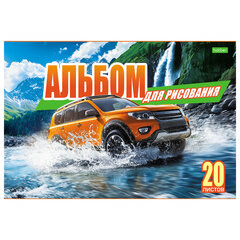 Альбом для рисования А4, 20 л., скоба, обложка офсет, HATBER ECO, 205&times;290 мм, &laquo;Внедорожники&raquo; (5 видов), 095584
