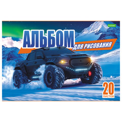 Альбом для рисования А4, 20 л., скоба, обложка офсет, HATBER ECO, 205&times;290 мм, &laquo;Внедорожники&raquo; (5 видов), 095584