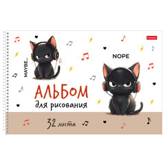 Альбом для рисования А4, 32 л., спираль, рельефный картон, HATBER, 198&times;300 мм, &laquo;Котэ&raquo; (5 видов), 094699