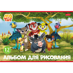 Альбом для рисования, А4, 12 л., скоба, обложка картон, HATBER, 205&times;290 мм, &laquo;Лео и Тиг&raquo; (ассорти 5 видов), 096766
