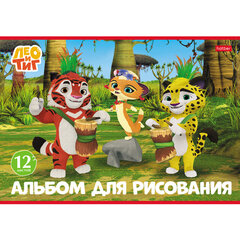 Альбом для рисования, А4, 12 л., скоба, обложка картон, HATBER, 205&times;290 мм, &laquo;Лео и Тиг&raquo; (ассорти 5 видов), 096766