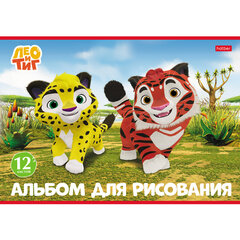 Альбом для рисования, А4, 12 л., скоба, обложка картон, HATBER, 205&times;290 мм, &laquo;Лео и Тиг&raquo; (ассорти 5 видов), 096766