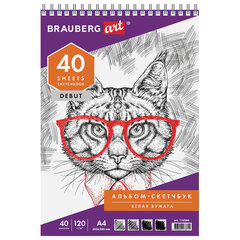 Скетчбук, белая бумага 120 г/<wbr/>м<sup>2</sup>, 205&times;290 мм, 40 л., гребень, жёсткая подложка, BRAUBERG ART DEBUT, 110984