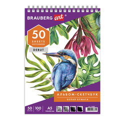 Скетчбук, белая бумага 100 г/<wbr/>м<sup>2</sup>, 145&times;205 мм, 50 л., гребень, жёсткая подложка, BRAUBERG ART DEBUT, 110987