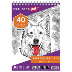 Скетчбук, белая бумага 120 г/<wbr/>м<sup>2</sup>, 145&times;205 мм, 40 л., гребень, жёсткая подложка, BRAUBERG ART DEBUT, 110988
