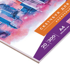 Скетчбук, акварельная белая бумага 200 г/<wbr/>м ГОЗНАК, 205&times;290 мм, 20 л., гребень, подложка, BRAUBERG ART DEBUT, 110991