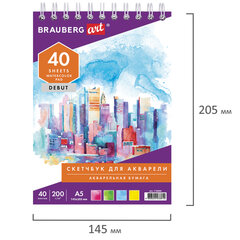 Скетчбук, акварельная белая бумага 200 г/<wbr/>м ГОЗНАК, 145&times;205 мм, 40 л., гребень, подложка, BRAUBERG ART DEBUT, 110994