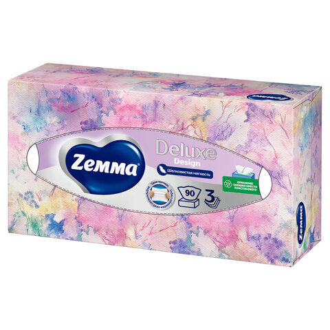 Салфетки косметические 90 штук в картонном боксе, 3-слойные, ZEMMA/ZEWA Deluxe Design, 284201