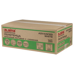 Полотенца бумажные 200 шт., LAIMA (H3) ADVANCED WHITE, 2-слойные, белые, КОМПЛЕКТ 15 пачек, 23&times;20,5, V-сложение, 111341