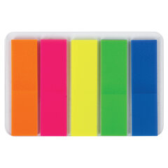 Закладки клейкие неоновые ЮНЛАНДИЯ, 45&times;12 мм, 100 штук (5 цветов х 20 листов), на пластиковом основании, 111354