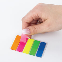 Закладки клейкие неоновые ЮНЛАНДИЯ, 45&times;12 мм, 100 штук (5 цветов х 20 листов), на пластиковом основании, 111354