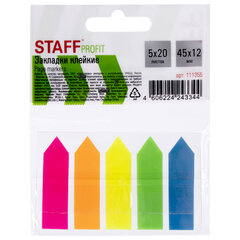 Закладки клейкие неоновые STAFF &laquo;СТРЕЛКИ&raquo;, 45&times;12 мм, 100 штук (5 цветов х 20 листов), на пластиковом основании, 111355