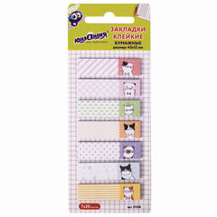 Закладки клейкие ЮНЛАНДИЯ бумажные &laquo;Котики&raquo;, 45&times;12 мм, с печатью, 140 штук (7 цветов х 20 листов), 111358