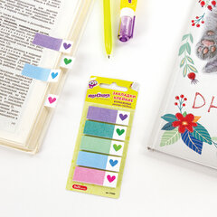 Закладки клейкие ЮНЛАНДИЯ бумажные &laquo;Сердечки&raquo;, 45&times;15 мм, 125 штук (5 цветов х 25 листов), 111360