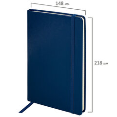 Блокнот А5 (148&times;218 мм), BRAUBERG &laquo;Metropolis Special&raquo;, под кожу, 80 л., резинка, клетка, синий, 111574