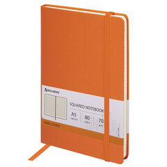 Блокнот А5 (148&times;218 мм), BRAUBERG &laquo;Metropolis&raquo;, балакрон, 80 л., резинка, клетка, оранжевый, 111584