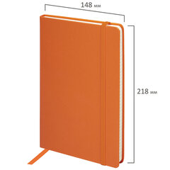 Блокнот А5 (148&times;218 мм), BRAUBERG &laquo;Metropolis&raquo;, балакрон, 80 л., резинка, клетка, оранжевый, 111584