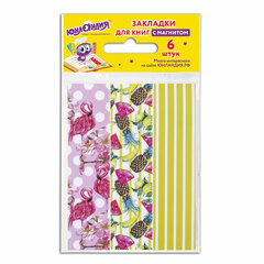 Закладки для книг с магнитом &laquo;ТРОПИКИ&raquo;, набор 6 шт., блестки, 25&times;196 мм, ЮНЛАНДИЯ, 111637