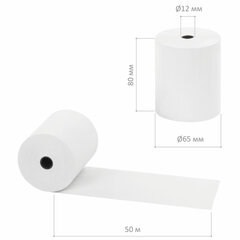 Чековая лента ТЕРМОБУМАГА 80 мм (диаметр 65 мм, длина 50 м, втулка 12 мм), КОМПЛЕКТ 6 шт., 44 г/<wbr/>м<sup>2</sup>, STAFF, 111954