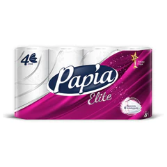 Бумага туалетная бытовая, спайка 8 шт., 4-слойная (8х14,8 м), PAPIA DELUXE/ELITE, белая