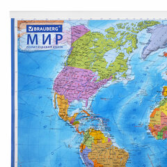 Карта мира политическая 101&times;71 см, 1:32М, на рейках, с ламинацией, интерактивная, европодвес, BRAUBERG, 112383