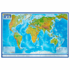 Карта мира физическая 157&times;107 см, 1:21,5М, с ламинацией, интерактивная, в тубусе, BRAUBERG, 112388