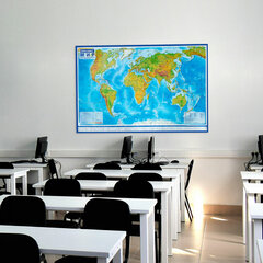 Карта мира физическая 157&times;107 см, 1:21,5М, с ламинацией, интерактивная, в тубусе, BRAUBERG, 112388