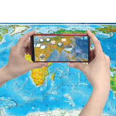 Карта мира физическая 199&times;134 см, 1:15,5М, с ламинацией, интерактивная, в тубусе, BRAUBERG, 112389