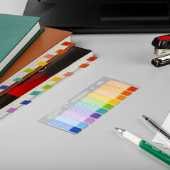 Закладки клейкие BRAUBERG, 44&times;12 мм, 100 штук (10 цветов х 10 листов), на пластиковой линейке 15 см, 112428