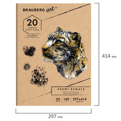 Папка для рисования и эскизов, крафт-бумага 140 г/<wbr/>м<sup>2</sup>, А3 (297&times;414 мм), 20 л., BRAUBERG ART CLASSIC, 112482