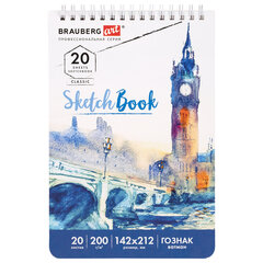 Скетчбук, ватман ГОЗНАК 200 г/<wbr/>м<sup>2</sup>, 142&times;212 мм, 20 л., гребень, твердая обложка, BRAUBERG ART CLASSIC, 112977