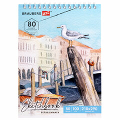 Скетчбук, белая бумага 100 г/<wbr/>м<sup>2</sup>, 210&times;290 мм, 80 л., гребень, твердая обложка, BRAUBERG ART DEBUT, 112987