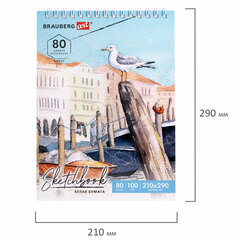 Скетчбук, белая бумага 100 г/<wbr/>м<sup>2</sup>, 210&times;290 мм, 80 л., гребень, твердая обложка, BRAUBERG ART DEBUT, 112987