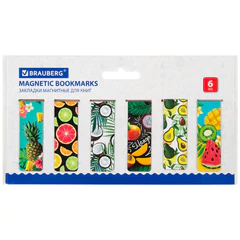 Закладки для книг МАГНИТНЫЕ, &laquo;FRUITS&raquo;, набор 12 шт., 60&times;20 мм, BRAUBERG, 113173