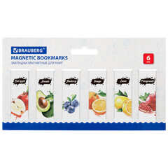 Закладки для книг МАГНИТНЫЕ, &laquo;FRUITS&raquo;, набор 12 шт., 60&times;20 мм, BRAUBERG, 113173