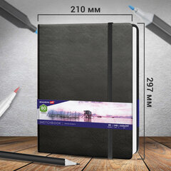 Скетчбук, белая бумага 140 г/<wbr/>м<sup>2</sup> 210&times;297 мм, 80 л., КОЖЗАМ, резинка, BRAUBERG ART CLASSIC, черный, 113184