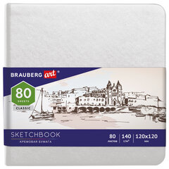 Скетчбук, слоновая кость 140 г/<wbr/>м<sup>2</sup> 120&times;120 мм, 80 л., КОЖЗАМ, резинка, BRAUBERG ART CLASSIC, белый, 113189