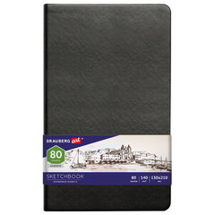 Скетчбук, слоновая кость 140 г/<wbr/>м<sup>2</sup> 130&times;210 мм, 80 л., КОЖЗАМ, резинка, BRAUBERG ART CLASSIC, черный, 113194