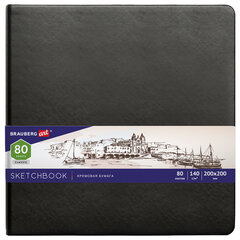 Скетчбук, слоновая кость 140 г/<wbr/>м<sup>2</sup> 200&times;200 мм, 80 л., КОЖЗАМ, резинка, BRAUBERG ART CLASSIC, черный, 113196
