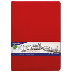 Скетчбук, слоновая кость 140 г/<wbr/>м<sup>2</sup> 210&times;297 мм, 80 л., КОЖЗАМ, резинка, BRAUBERG ART CLASSIC, красный, 113199