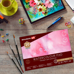 Планшет для акварели ХЛОПОК 100%, 300 г, 190&times;270 мм, склейка, 4 стороны, среднее зерно, 20 л., BRAUBERG ART PREMIERE, 113240