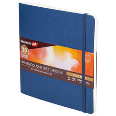 Скетчбук для акварели, 200 г/<wbr/>м<sup>2</sup>, 195&times;195 мм, среднее зерно, 20 л., сшивка, резинка, СИНИЙ, BRAUBERG ART PREMIERE, 113259