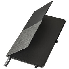 Блокнот А5 (148&times;218 мм), BRAUBERG &laquo;DUO&raquo;, под кожу с резинкой, 80 л., клетка, черный/<wbr/>серый, 113433