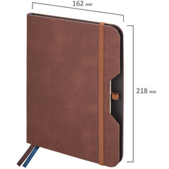 Блокнот А5 (162&times;218 мм), BRAUBERG &laquo;NOTE&raquo;, под кожу софт-тач, с резинкой, 80 л., клетка, коричневый, 113436