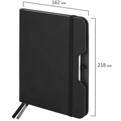 Блокнот А5 (162&times;218 мм), BRAUBERG &laquo;NOTE&raquo;, под кожу софт-тач, с резинкой, 80 л., клетка, черный, 113437