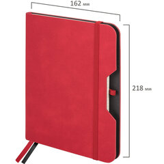 Блокнот А5 (162&times;218 мм), BRAUBERG &laquo;NOTE&raquo;, под кожу софт-тач, с резинкой, 80 л., клетка, красный, 113439