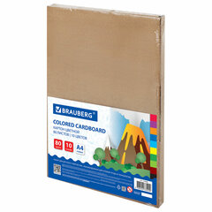 Картон цветной А4 немелованный, 80 листов, 10 цветов, в коробке, BRAUBERG, 200&times;290 мм, 113560
