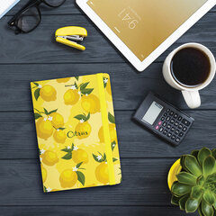 Блокнот с резинкой без линовки 96 л., А5 (145&times;203 мм), твердая обложка, BRAUBERG, &laquo;Lemons&raquo;, 113727